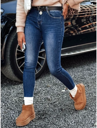 Dámské džínové kalhoty JEANLIFE s páskem v modré barvě FashionStreet UY2195