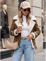 Dámská semišová bunda LEVERINO s ovčí kůží ve velbloudí barvě FashionStreet TY4733