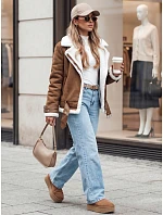 Dámská semišová bunda LEVERINO s ovčí kůží ve velbloudí barvě FashionStreet TY4733