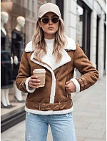 Dámská semišová bunda LEVERINO s ovčí kůží ve velbloudí barvě FashionStreet TY4733