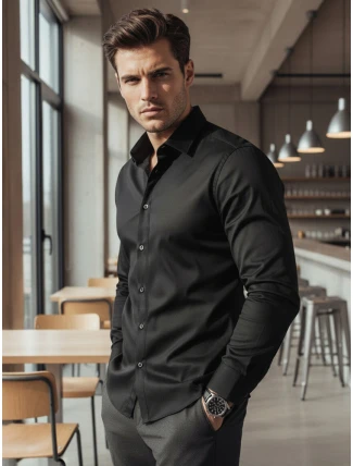 Pánská elegantní hladká černá košile SLIM FIT FashionStreet DX2599 Pánská elegantní hladká černá košile SLIM FIT FashionStreet DX2599