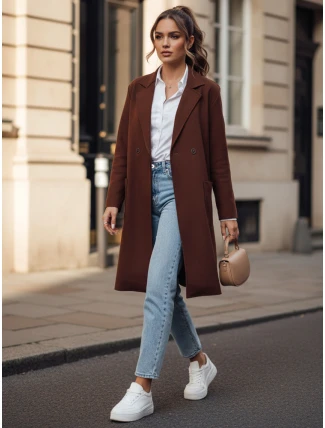 Dámský dlouhý hnědý kabát LINNORE oversize FashionStreet NY0705 Dámský dlouhý hnědý kabát LINNORE oversize FashionStreet NY0705