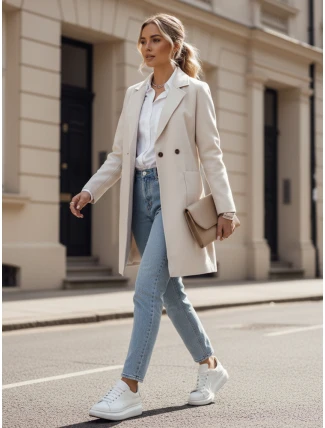 Dámský dlouhý béžový kabát LINNORE oversize FashionStreet NY0706