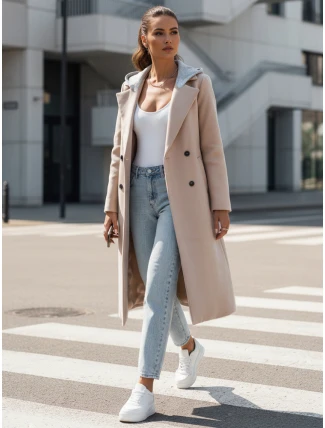 MODVENTURE dámský oversize kabát s kapucí béžový FashionStreet NY0721 MODVENTURE dámský oversize kabát s kapucí béžový FashionStreet NY0721