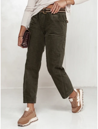 Dámské manšestrové kalhoty FEMCORD v jedné velikosti s páskem olivové FashionStreet UY2283 Dámské manšestrové kalhoty FEMCORD v jedné velikosti s páskem olivové FashionStreet UY2283