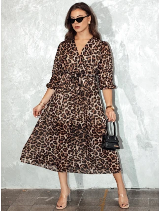 Dámské midi šaty LEOPRINTI v jedné velikosti s leopardím potiskem FashionStreet EY2548