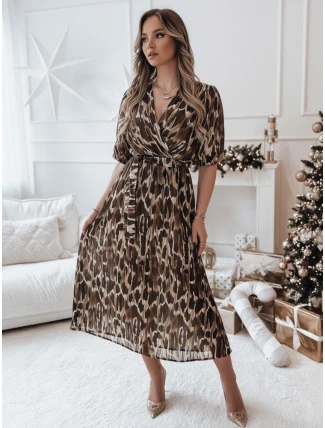 Jedna velikost ANIMALIA midi hnědé šaty FashionStreet EY2552