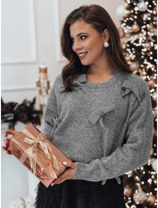 Dámský svetr BOWTONE s mašlemi v jedné velikosti světle šedý FashionStreet MY2354 Dámský svetr BOWTONE s mašlemi v jedné velikosti světle šedý FashionStreet MY2354