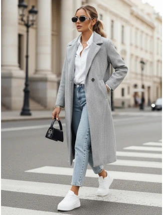 Dámský oversize kabát MANTOVA dlouhý světle šedý FashionStreet NY0740 Dámský oversize kabát MANTOVA dlouhý světle šedý FashionStreet NY0740