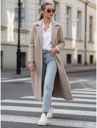 Dámský oversize kabát MANTOVA dlouhý světle hnědý FashionStreet NY0741