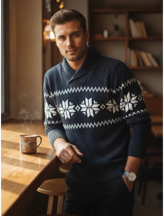 Pánský tmavě modrý svetr FashionStreet WX2272