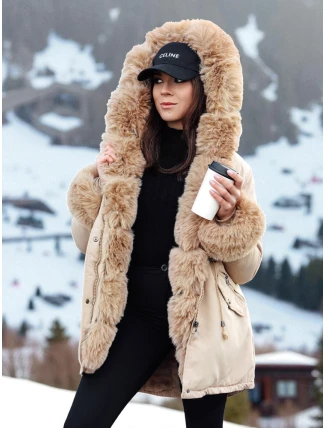 Dámská zimní bunda parka s kožešinou CHARMFUR béžová FashionStreet TY4770 Dámská zimní bunda parka s kožešinou CHARMFUR béžová FashionStreet TY4770