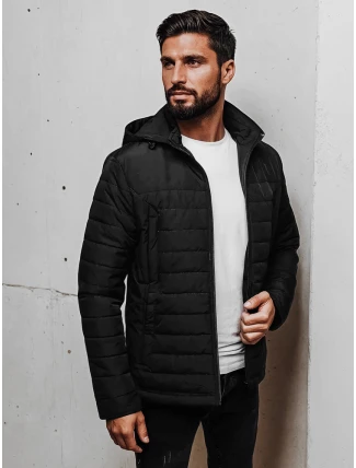 Pánská přechodná prošívaná bunda s kapucí černá FashionStreet TX5007