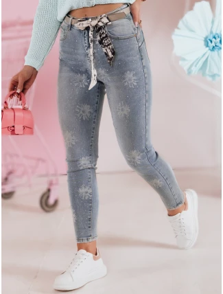 Dámské úzké džínové kalhoty s páskem CRYSTALUX modré FashionStreet UY2427 Dámské úzké džínové kalhoty s páskem CRYSTALUX modré FashionStreet UY2427