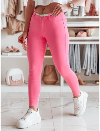 Dámské úzké kalhoty s páskem VIVASKIN růžové FashionStreet UY2469