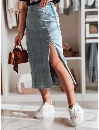 Džínová midi sukně s rozparkem MORETES modrá FashionStreet CY0481 Džínová midi sukně s rozparkem MORETES modrá FashionStreet CY0481