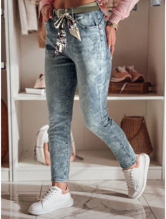 Dámské džínové kalhoty slim fit s páskem FLORETTA modrá FashionStreet UY2490