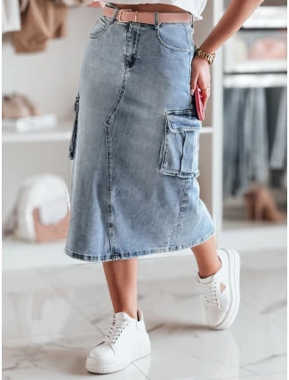 CARGOMIDI modrá midi džínová sukně FashionStreet CY0490