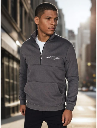 Pánská grafitová mikina s potiskem FashionStreet BX5888 Pánská grafitová mikina s potiskem FashionStreet BX5888
