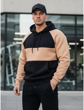 Pánská velbloudí a černá pruhovaná mikina FashionStreet BX5897 Pánská velbloudí a černá pruhovaná mikina FashionStreet BX5897