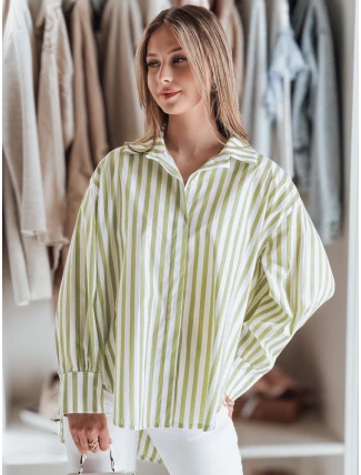 Dámské oversize tričko s prodlouženým zadním dílem SAMONE v zeleno-bílých pruzích FashionStreet DY0460