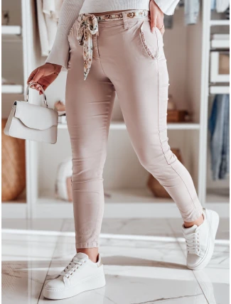 Dámské látkové chinos kalhoty s páskem ROSSALI světle růžové FashionStreet UY2530