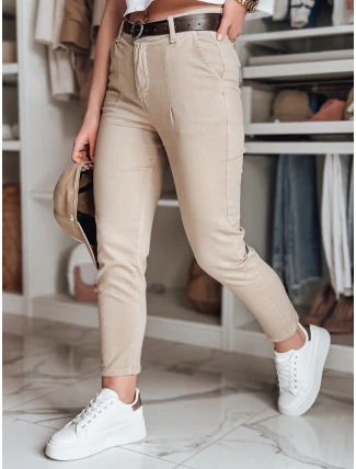 Dámské kalhoty slim fit s páskem TAIRONIK tmavě béžové FashionStreet UY2545