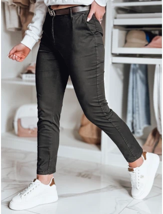 Dámské kalhoty slim fit s páskem LINESKA khaki FashionStreet UY2576