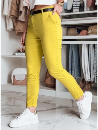 Dámské kalhoty slim fit s páskem LINESKA hořčicová FashionStreet UY2579