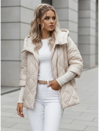 Dámská přechodná prošívaná bunda oversize PUFFILOF light beige FashionStreet TY4856