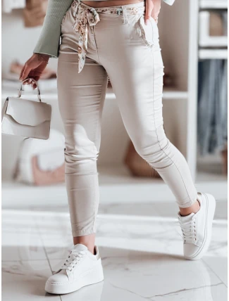 Dámské látkové chinos kalhoty s páskem ROSSALI light beige FashionStreet UY2537
