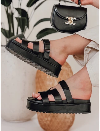 Dámské žabky na suchý zip PLATFOR black FashionStreet ZY0867 Dámské žabky na suchý zip PLATFOR black FashionStreet ZY0867