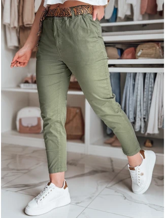 Dámské kalhoty s páskem MADELINA khaki FashionStreet UY2628