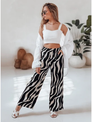 Dámské pruhované kalhoty se širokými nohavicemi ZEBRAVIBE béžovo-černé FashionStreet UY2653 Dámské pruhované kalhoty se širokými nohavicemi ZEBRAVIBE béžovo-černé FashionStreet UY2653