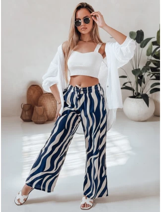 Dámské pruhované kalhoty se širokými nohavicemi ZEBRAVIBE námořnická modř a béžová FashionStreet UY2654