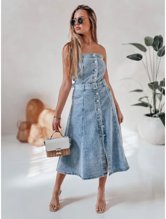 Džínové midi šaty s páskem SUMMER SKY blue FashionStreet EY2585