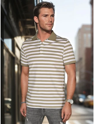 Pánská pruhovaná zelená polokošile FashionStreet PX0640