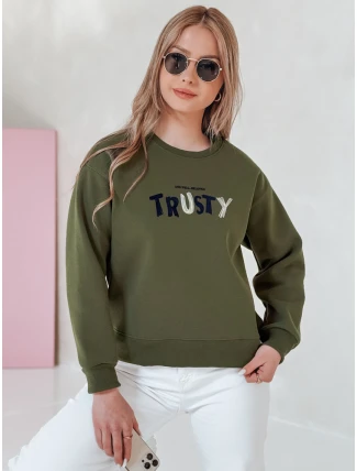 Dámská oversize mikina s výšivkou SOFTRUS zelená FashionStreet BY1409 Dámská oversize mikina s výšivkou SOFTRUS zelená FashionStreet BY1409