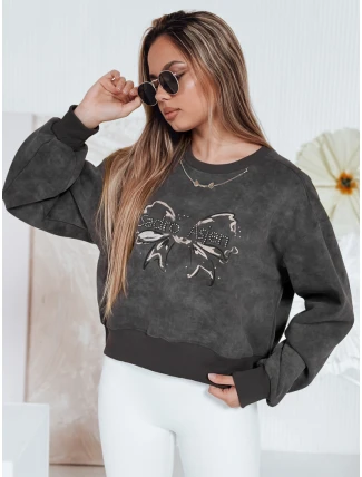 Dámská krátká oversize mikina s kravatovým motivem DENVIS graphite FashionStreet BY1422