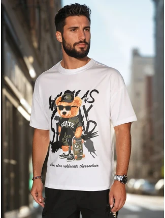 Pánské bílé tričko s potiskem FashionStreet RX5647