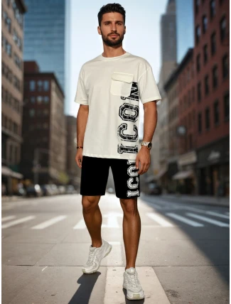 Pánská bílá souprava s potiskem FashionStreet AX0800