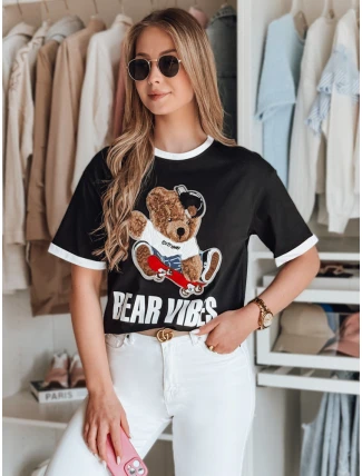 Dámské oversize tričko s výšivkou medvídka MISIONISTA černá FashionStreet RY2851