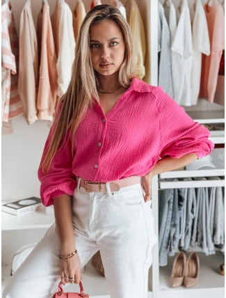 Dámské oversize mušelínové tričko MUSLINEA fuchsiová FashionStreet DY0475