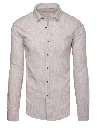 Pánská košile s dlouhým rukávem a jemným proužkem béžová FashionStreet DX2657