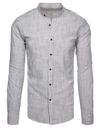 Pánská košile s dlouhým rukávem a stojáčkem šedá FashionStreet DX2659 Pánská košile s dlouhým rukávem a stojáčkem šedá FashionStreet DX2659