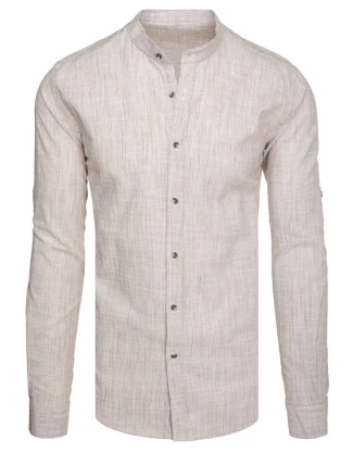 Pánská košile s dlouhým rukávem a límečkem hnědá FashionStreet DX2660