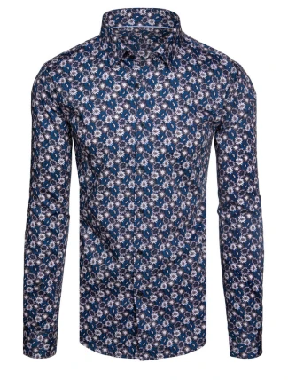 Pánská vzorovaná košile s dlouhým rukávem tmavě modrá FashionStreet DX2666