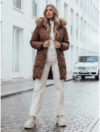 Dámská zimní bunda VIRELIA prošívaná s kapucí hnědá FashionStreet TY4936