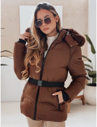 Dámská zimní prošívaná bunda s kapucí LOVELINA hnědá FashionStreet TY4953