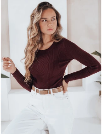 Dámský žebrovaný svetr NOLVIE vínová FashionStreet MY2493